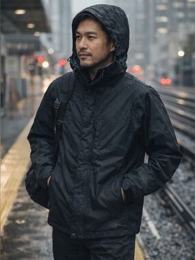 L.L. Bean Gore-Tex Rain Jacket Men Small Black Waterproof Hooded Windbreaker EUC